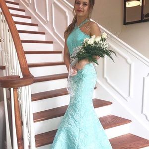 Ellie Wilde teal prom dress